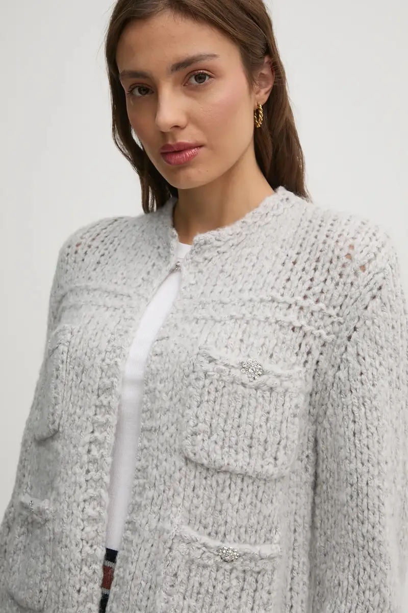 cardigan con aggiunta di lana colore grigio 90614 miniatura 4