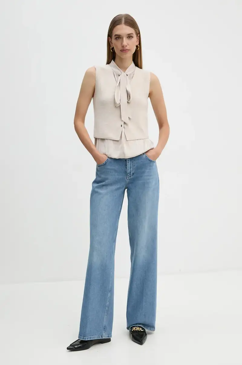 gilè con aggiunta di lana Beige miniatura 2