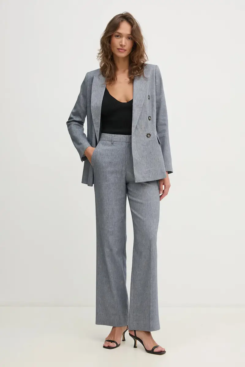 pantaloni in lino misto donna colore blu 91740 miniatura 2