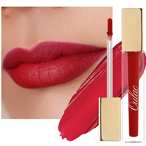 Oulac Blu Rosso Rossetto Liquido Matte, Colore Intenso, Tinta Labbra Finish Matte, Lunga Tenuta, Ricco di vitamina E,