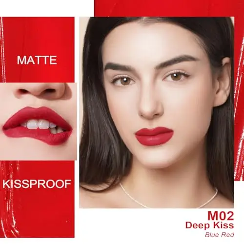 Oulac Blu Rosso Rossetto Liquido Matte, Colore Intenso, Tinta Labbra Finish Matte, Lunga Tenuta, Ricco di vitamina E miniatura 2