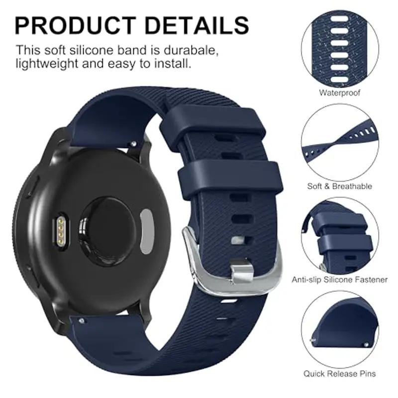 Oumida Cinturino per 22mm 20mm 18mm Orologio, Cinturini di Ricambio in Silicone con Rilascio Rapido, Impermeabile miniatura 2