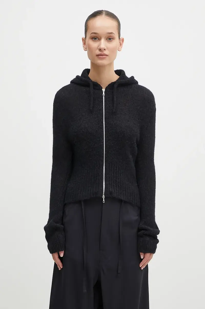 cardigan in lana Compact Hood colore nero W4243CB