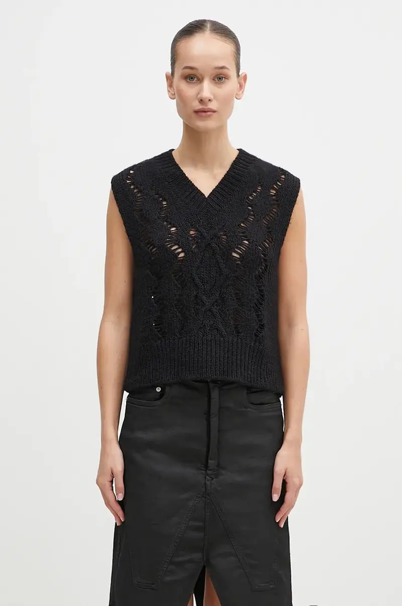 gilè in lana Cable Michigan Tank colore nero W4243CBF