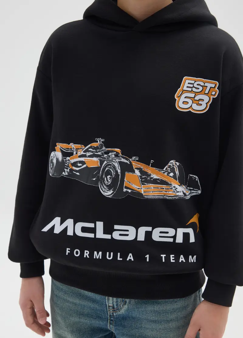 Felpa Con Cappuccio Nera Da Bambino In Misto Cotone Regular Fit, Unisex, Nero miniatura 3