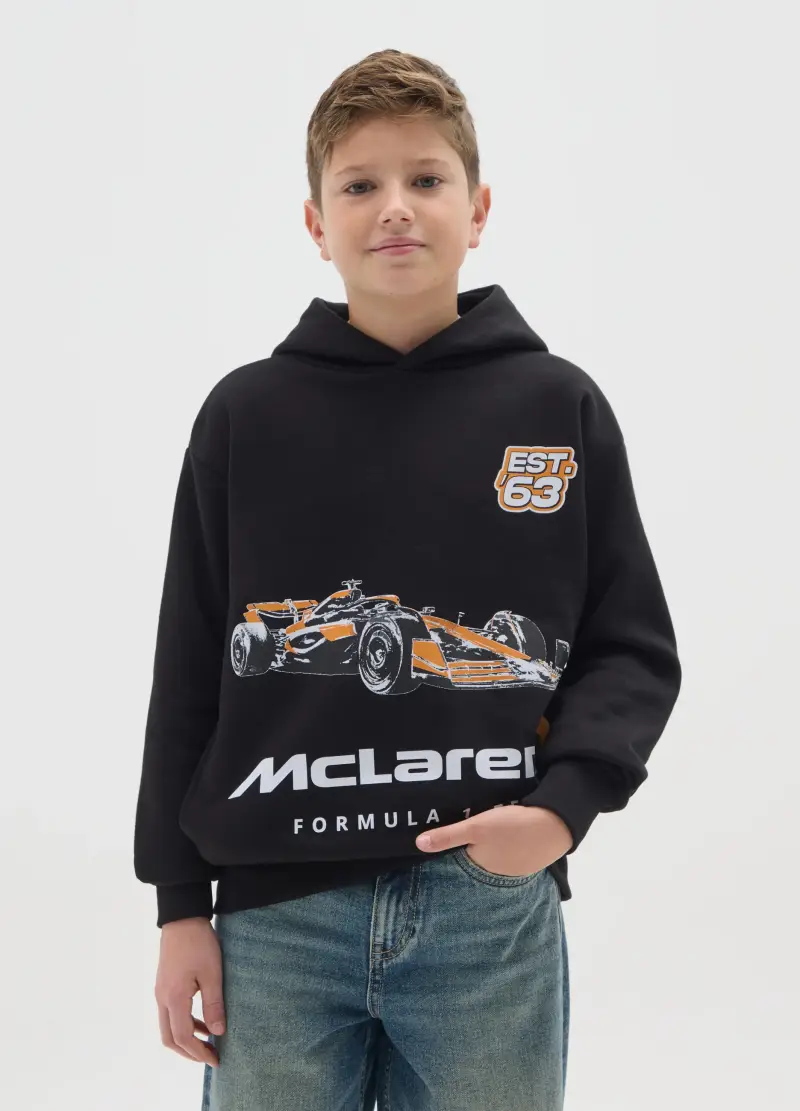 Felpa Con Cappuccio Nera Da Bambino In Misto Cotone Regular Fit, Unisex, Nero