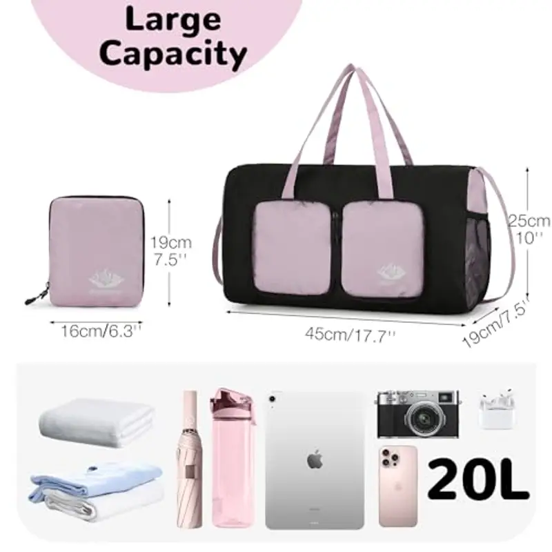 Outplea Borsone da Palestra Pieghevole Uomo Donna Impermeabile da 20L, Borsa Sportiva Ultraleggera, Borsa da Viaggio miniatura 3