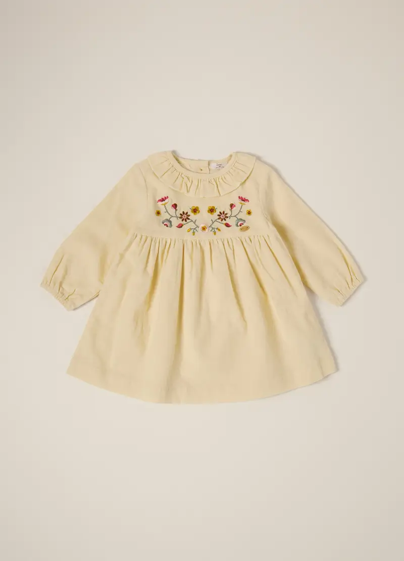 OVS, Abito Beige In Velluto A Coste Con Ricami Floreali, Neonata, Giallo, Taglia: 12