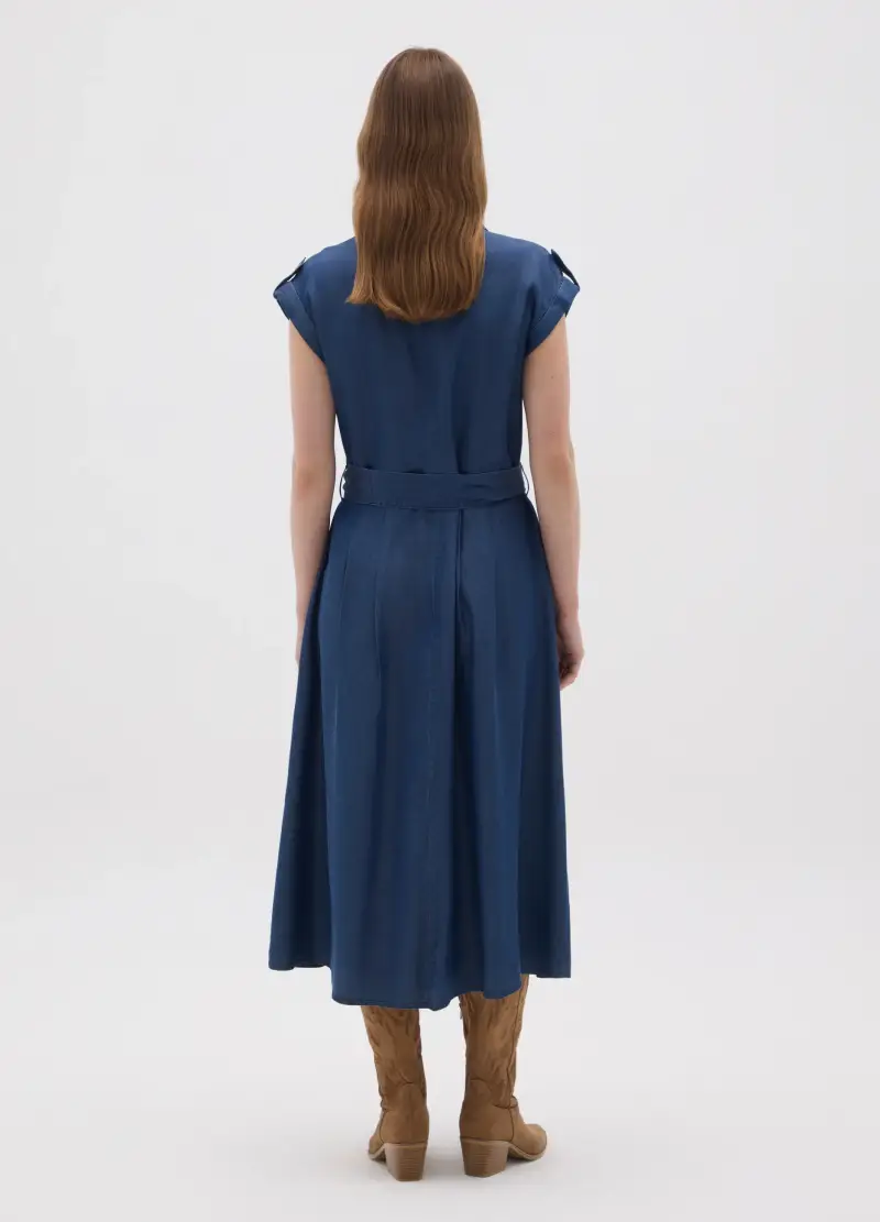 Abito Chemisier Blu Con Cintura, Donna, Blu miniatura 3