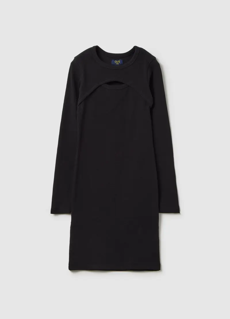 Abito Da Ragazza In Cotone Elasticizzato Nero, Bambina, Nero