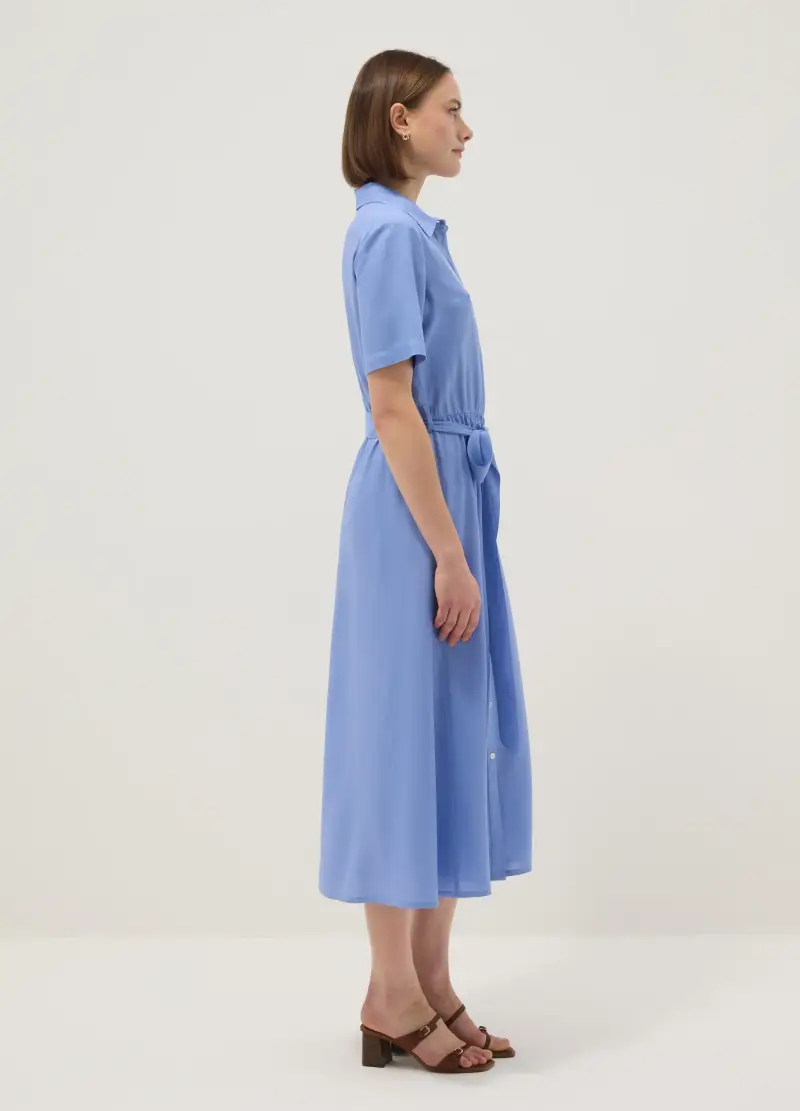 Abito In Pura Viscosa Azzurro Regular Fit Con Cintura, Donna, Azzurro miniatura 2