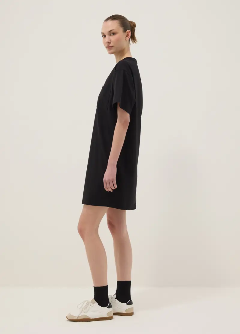 Abito In Puro Cotone Nero Relaxed Fit, Donna, Nero miniatura 2