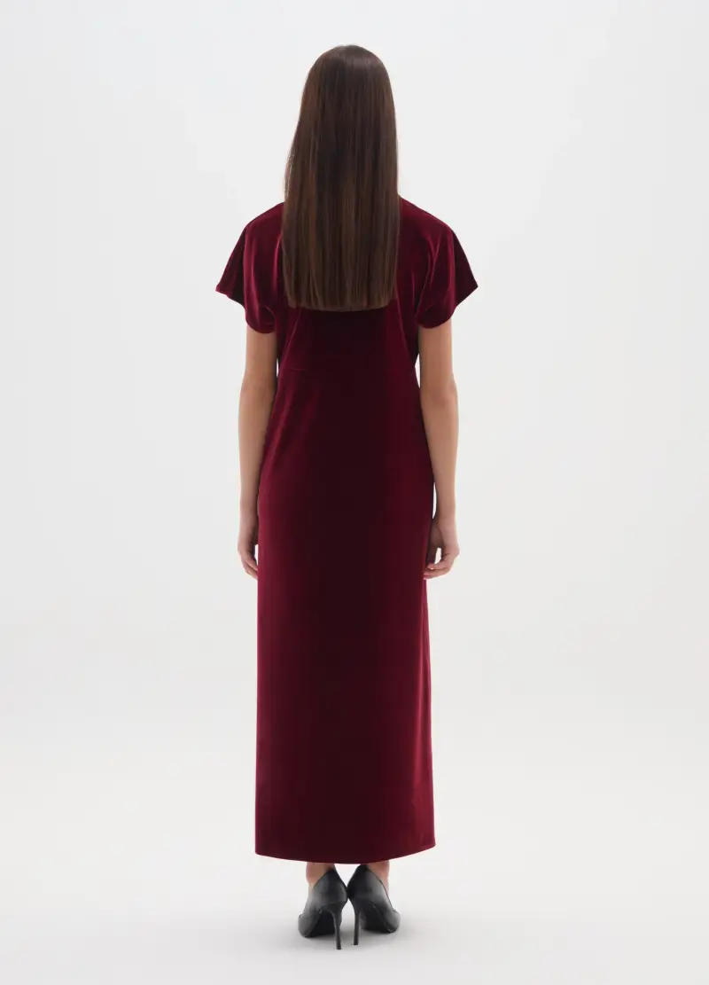Abito Lungo Bordeaux In Velluto, Donna, Rosso miniatura 3