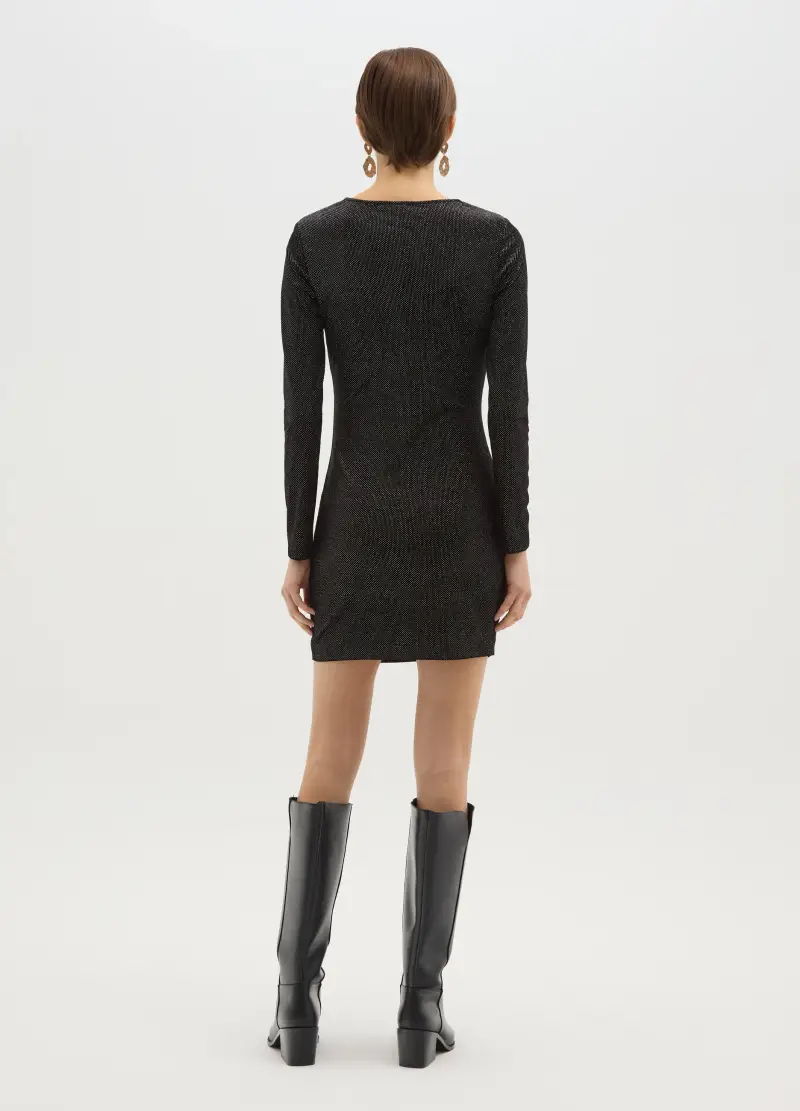 Abito Nero A Maniche Lunghe Vestibilità Fitted, Donna, Nero miniatura 3