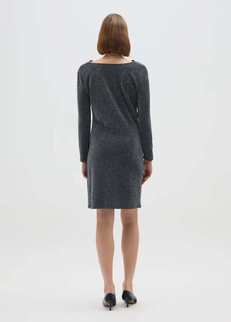 Abito Nero Metallizzato A Maniche Lunghe Regular Fit, Donna, Nero miniatura 3