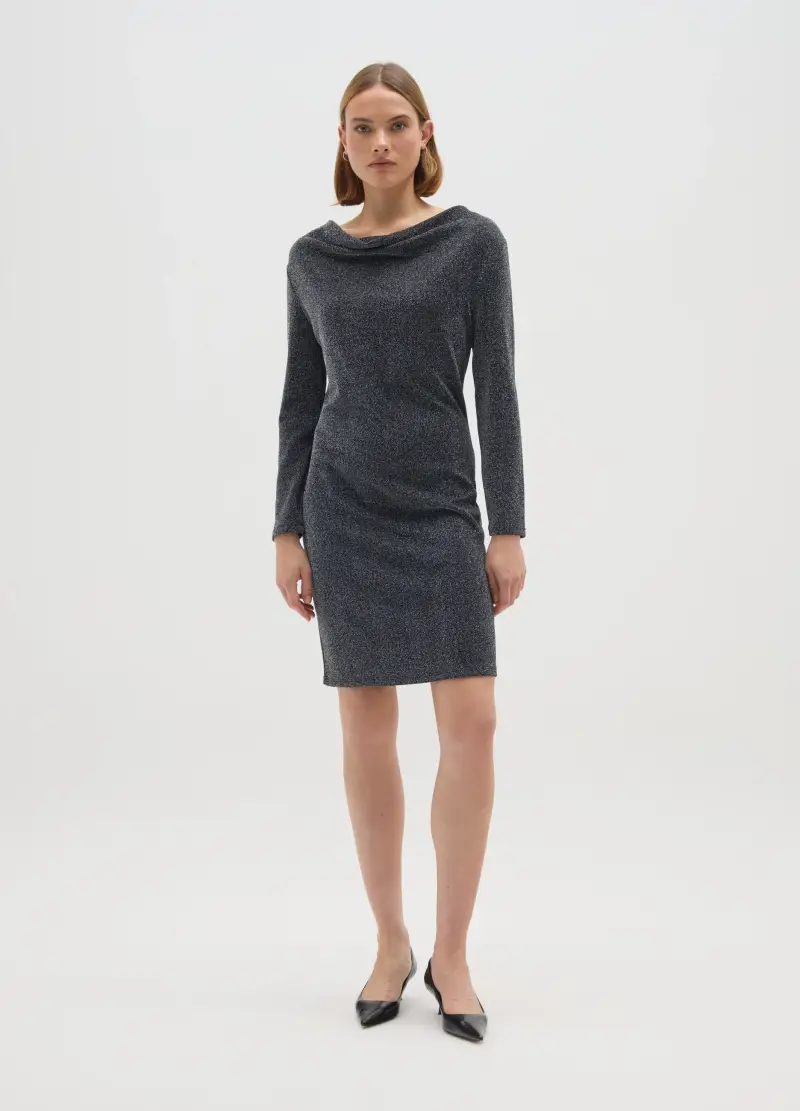 Abito Nero Metallizzato A Maniche Lunghe Regular Fit, Donna, Nero