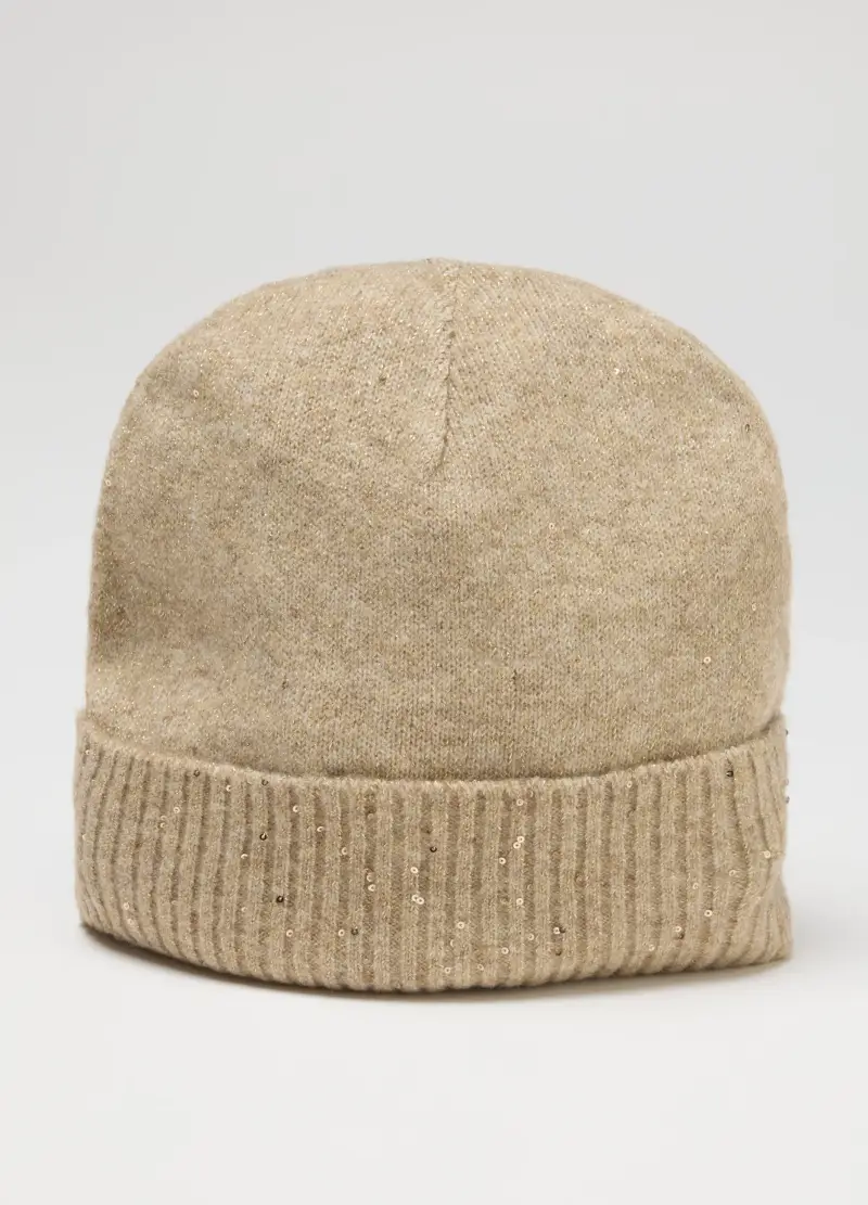 Beanie Beige In Misto Tessuto Elasticizzato, Donna, Beige miniatura 3