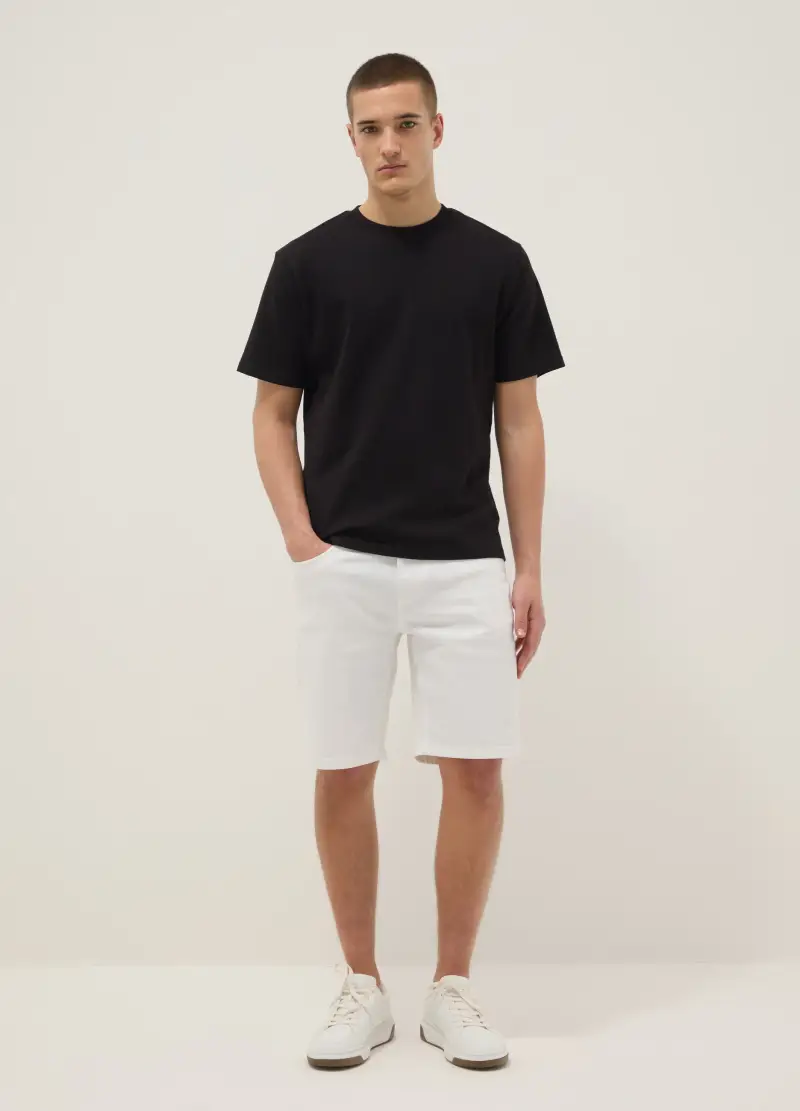 Bermuda Denim Bianco In Cotone Elasticizzato Regular Fit, Uomo, Denim