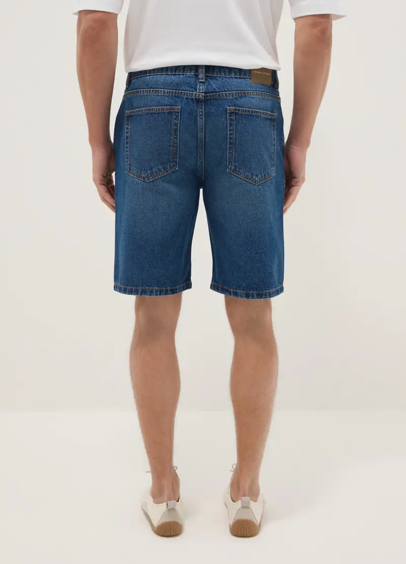 Bermuda Denim Blu In Puro Cotone Regular Fit, Uomo, Denim miniatura 3
