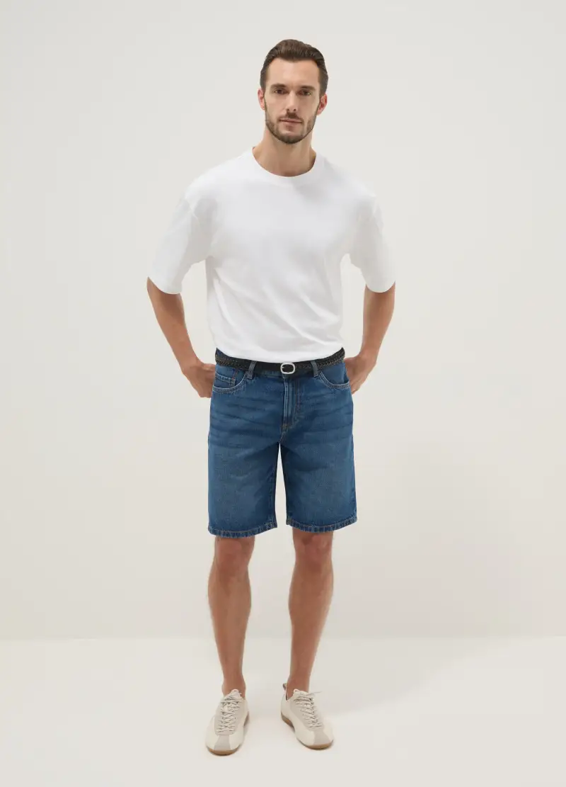 Bermuda Denim Blu In Puro Cotone Regular Fit, Uomo, Denim
