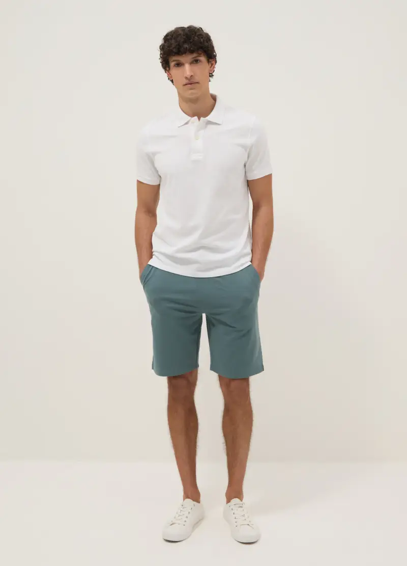 Bermuda In Misto Cotone Azzurro Regular Fit, Uomo, Azzurro