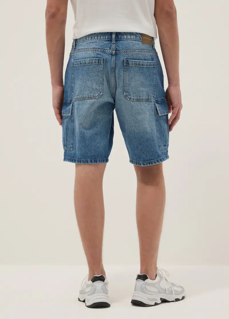 Bermuda In Puro Cotone Denim Blu Regular Fit, Uomo, Denim miniatura 3