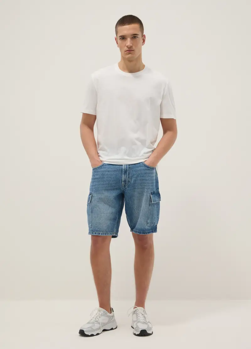 Bermuda In Puro Cotone Denim Blu Regular Fit, Uomo, Denim