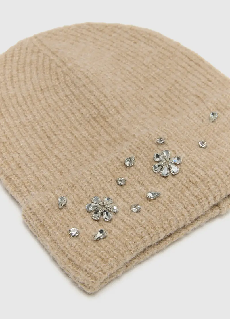 Berretto Beanie Beige Lavorato A Maglia Con Decorazioni, Donna, Beige miniatura 3