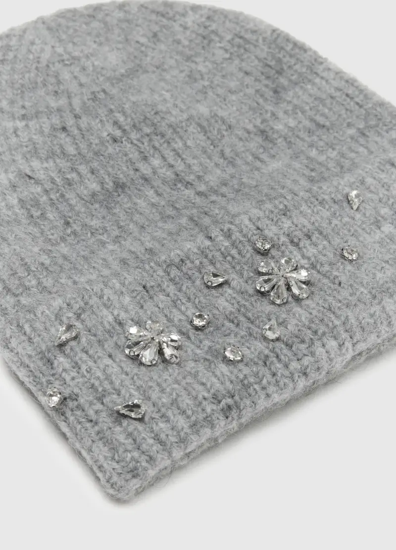 Berretto Beanie Grigio Lavorato A Maglia Con Decorazioni, Donna, Grigio miniatura 3
