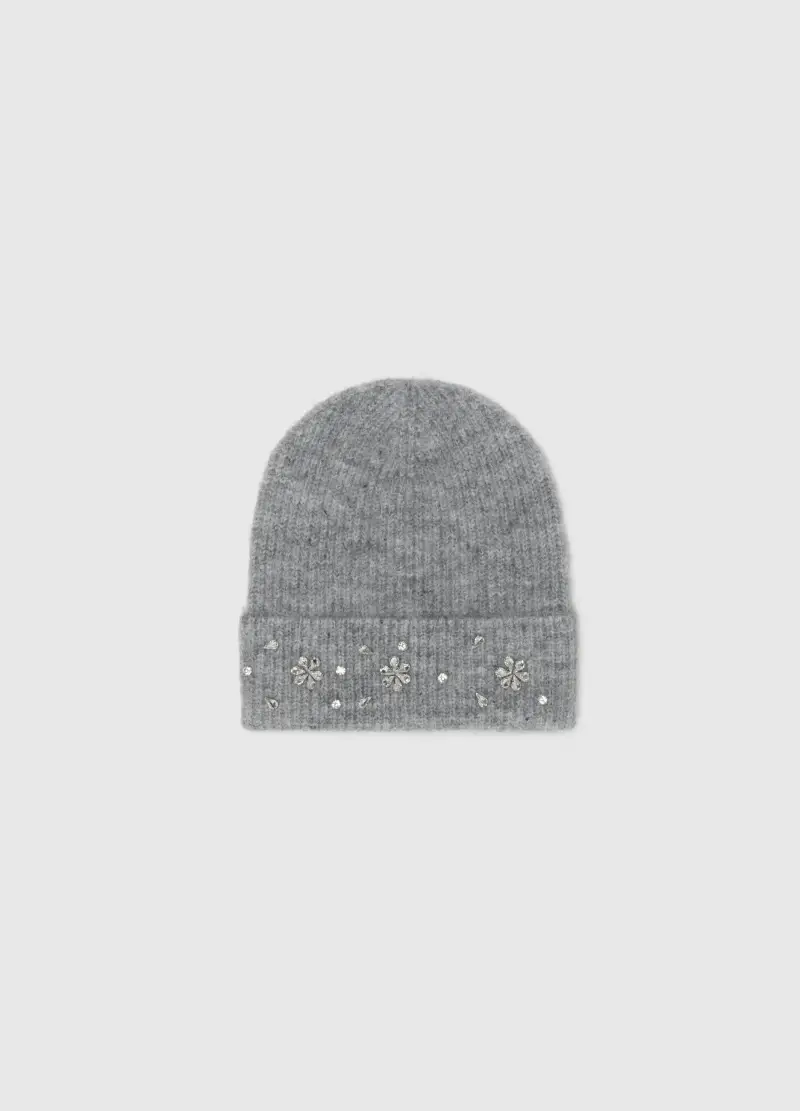 Berretto Beanie Grigio Lavorato A Maglia Con Decorazioni, Donna, Grigio
