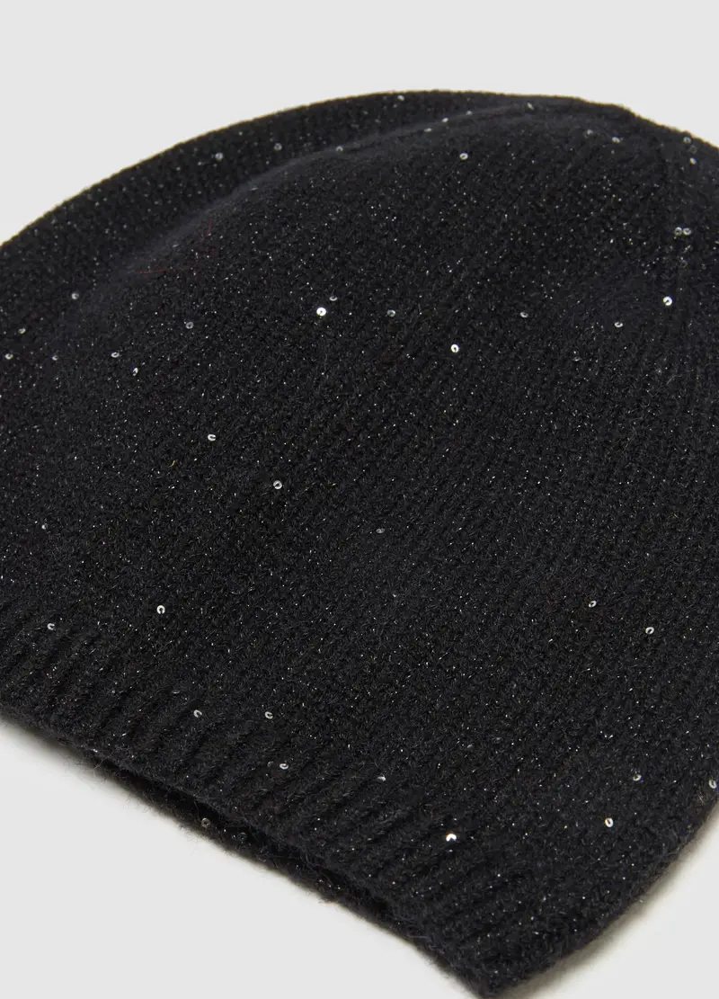 Berretto Nero Con Brillantini, Donna, Nero miniatura 2