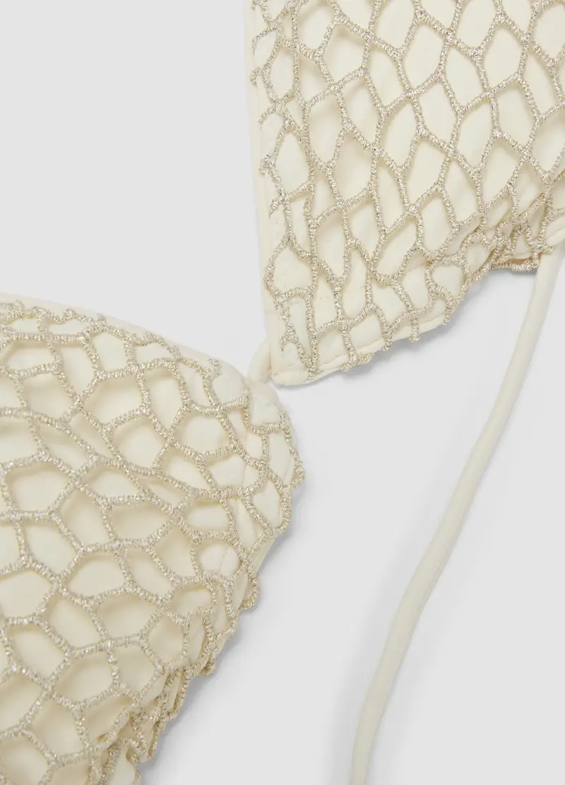 Bikini A Triangolo Bianco Con Ricami A Rete, Donna, Bianco miniatura 2