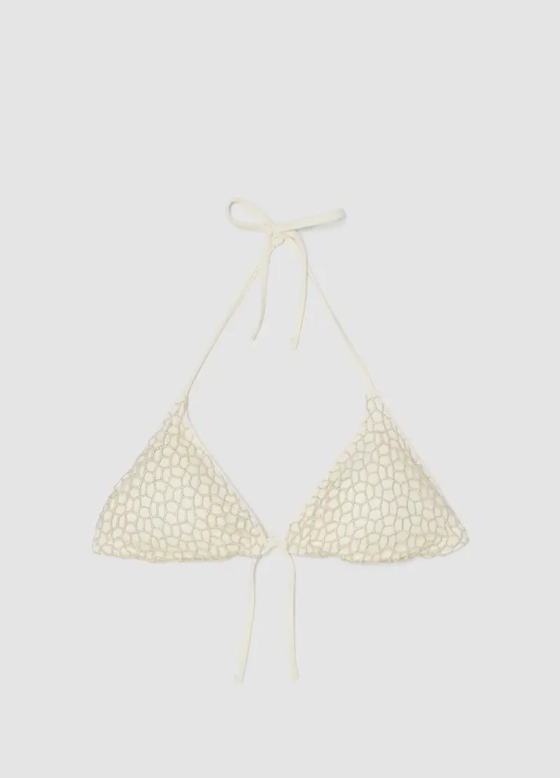 Bikini A Triangolo Bianco Con Ricami A Rete, Donna, Bianco