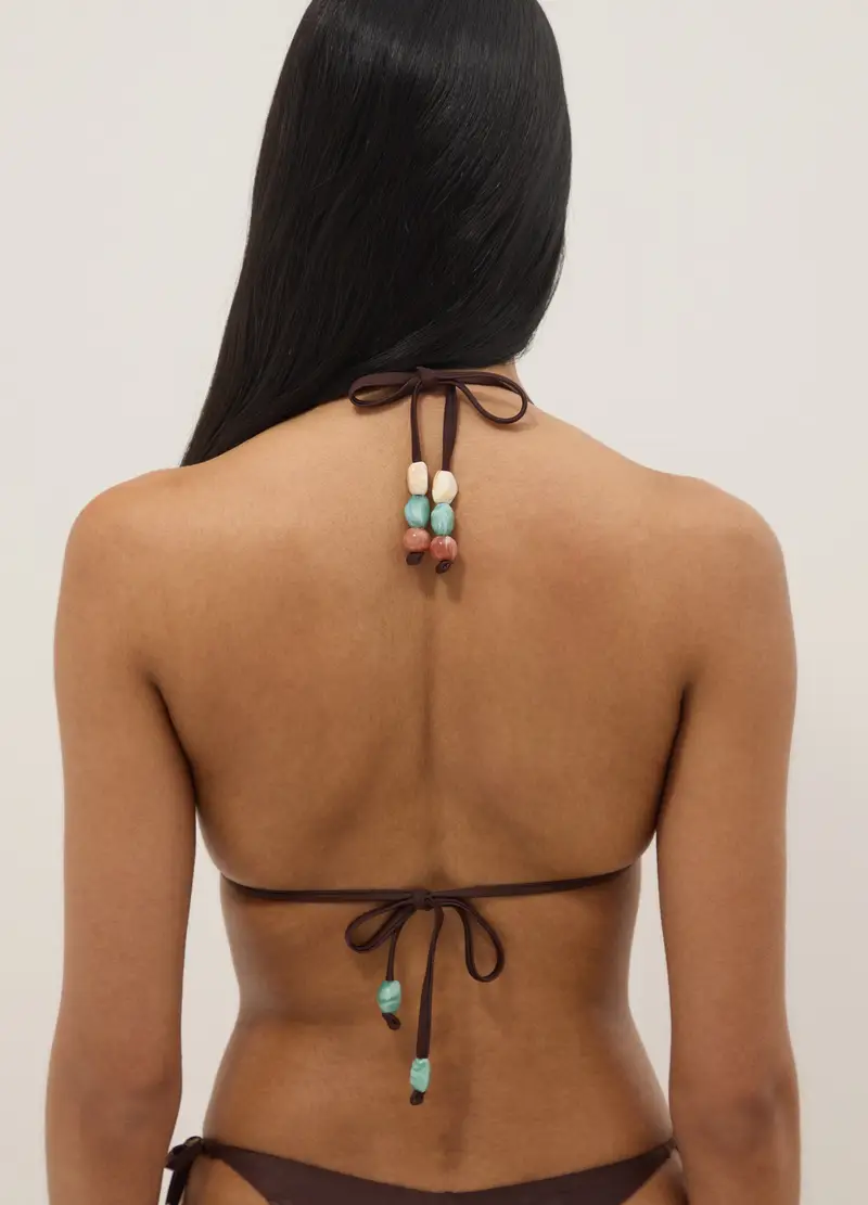 Bikini A Triangolo In Tessuto Elasticizzato Marrone Con Pietre, Donna, Marrone miniatura 3