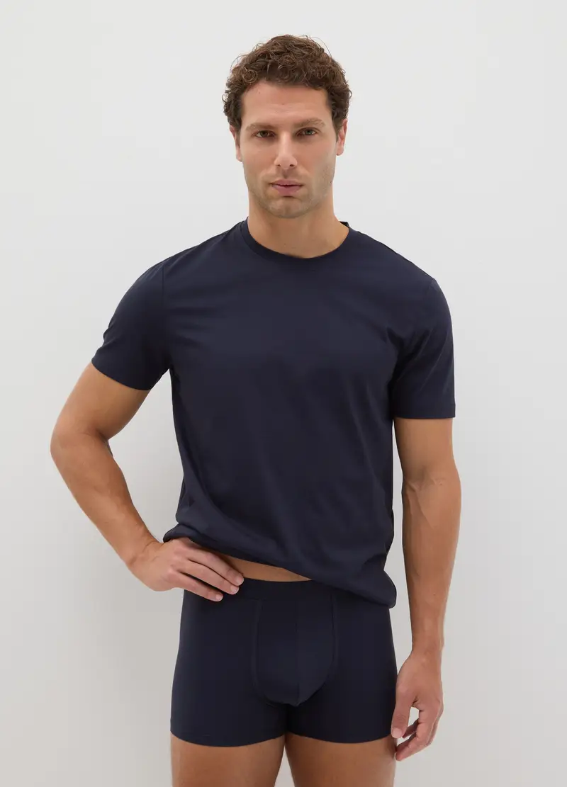 Bipack Boxer In Misto Cotone Elasticizzato Blu Regular Fit, Uomo, Blu