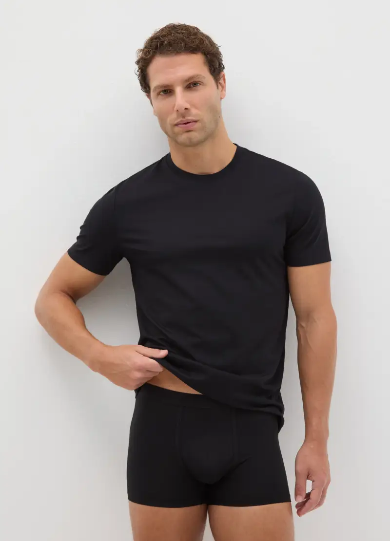 Bipack Boxer In Misto Cotone Elasticizzato Neri Regular Fit, Uomo, Nero