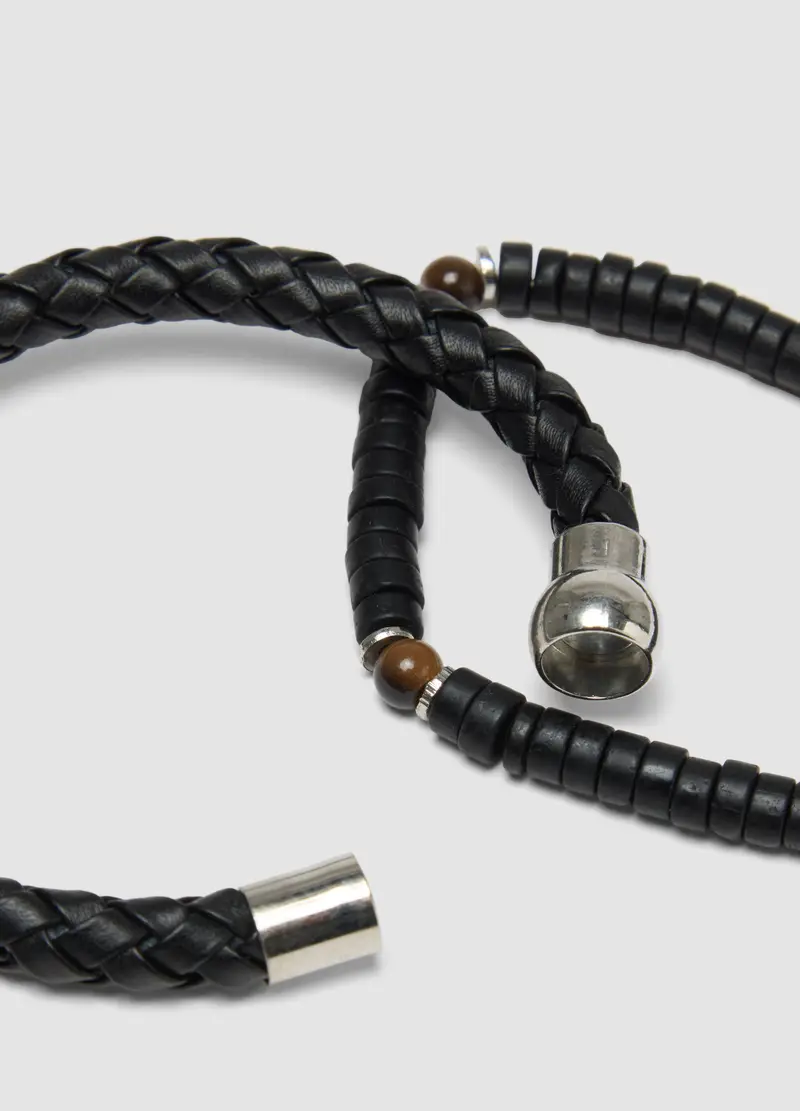 Bipack Bracciali Neri Intrecciati E Con Perline, Uomo, Nero miniatura 3