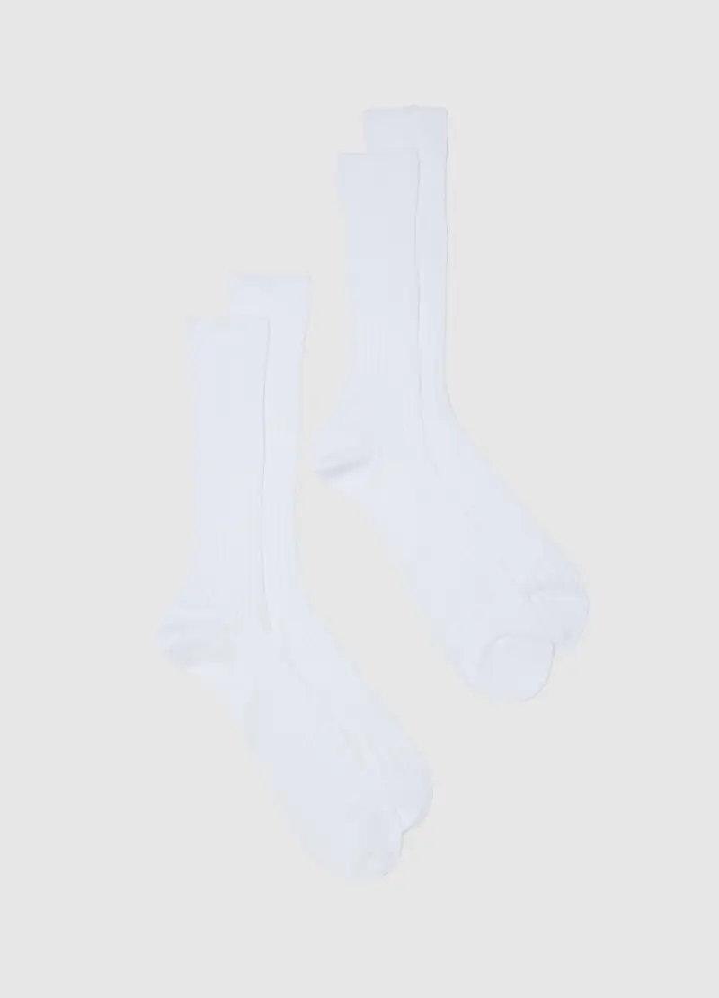 Bipack Calze Lunghe In Puro Cotone Bianco, Uomo, Bianco