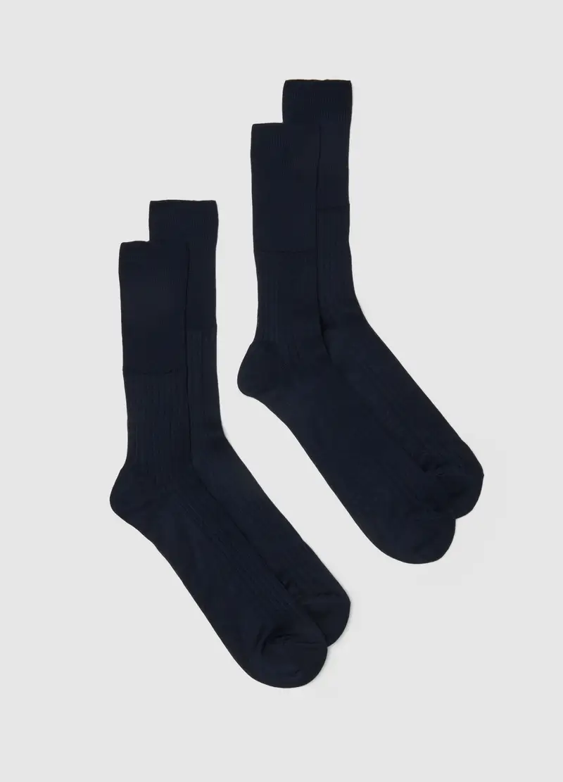 Bipack Calze Lunghe In Puro Cotone Blu, Uomo, Blu