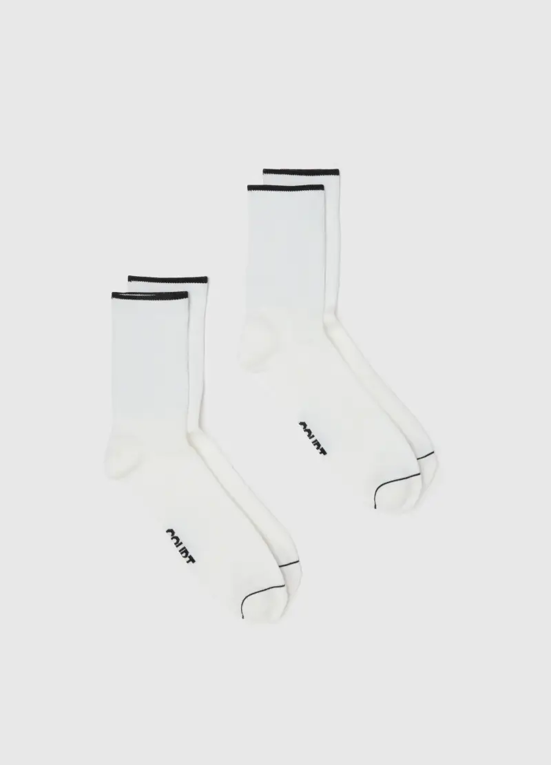 Bipack Calze Sportive In Misto Cotone Bianco Con Righe, Uomo, Bianco