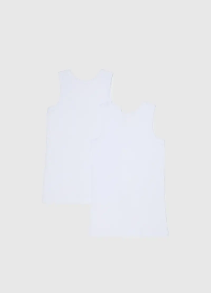 Bipack Canottiere Bianche Da Ragazzo In Puro Cotone Regular Fit, Unisex, Bianco miniatura 2