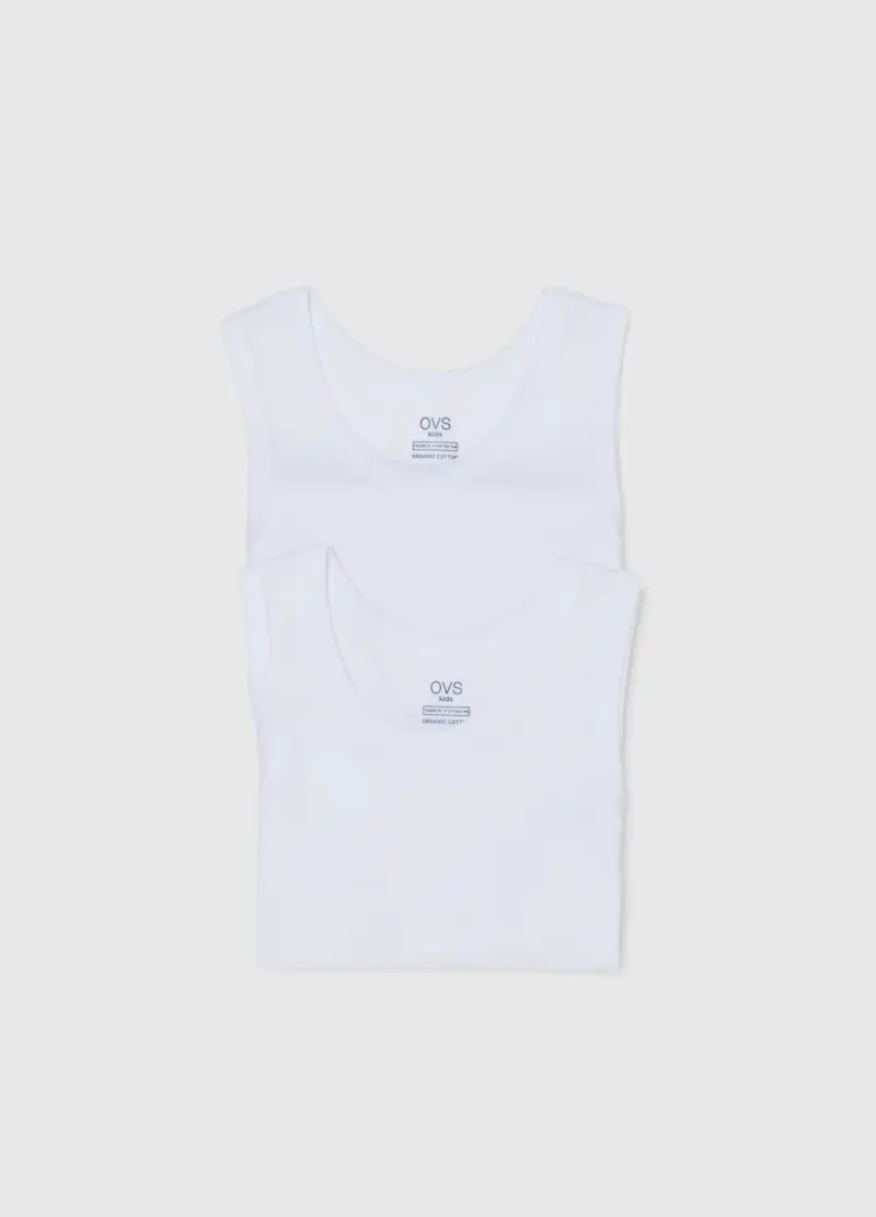 Bipack Canottiere Bianche Da Ragazzo In Puro Cotone Regular Fit, Unisex, Bianco miniatura 3