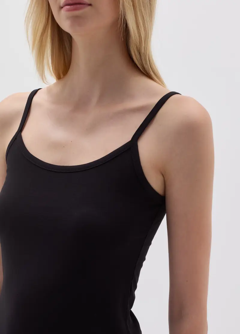 Bipack Di Canottiere In Cotone Elasticizzato Bianco E Nero, Donna, Bianco miniatura 2