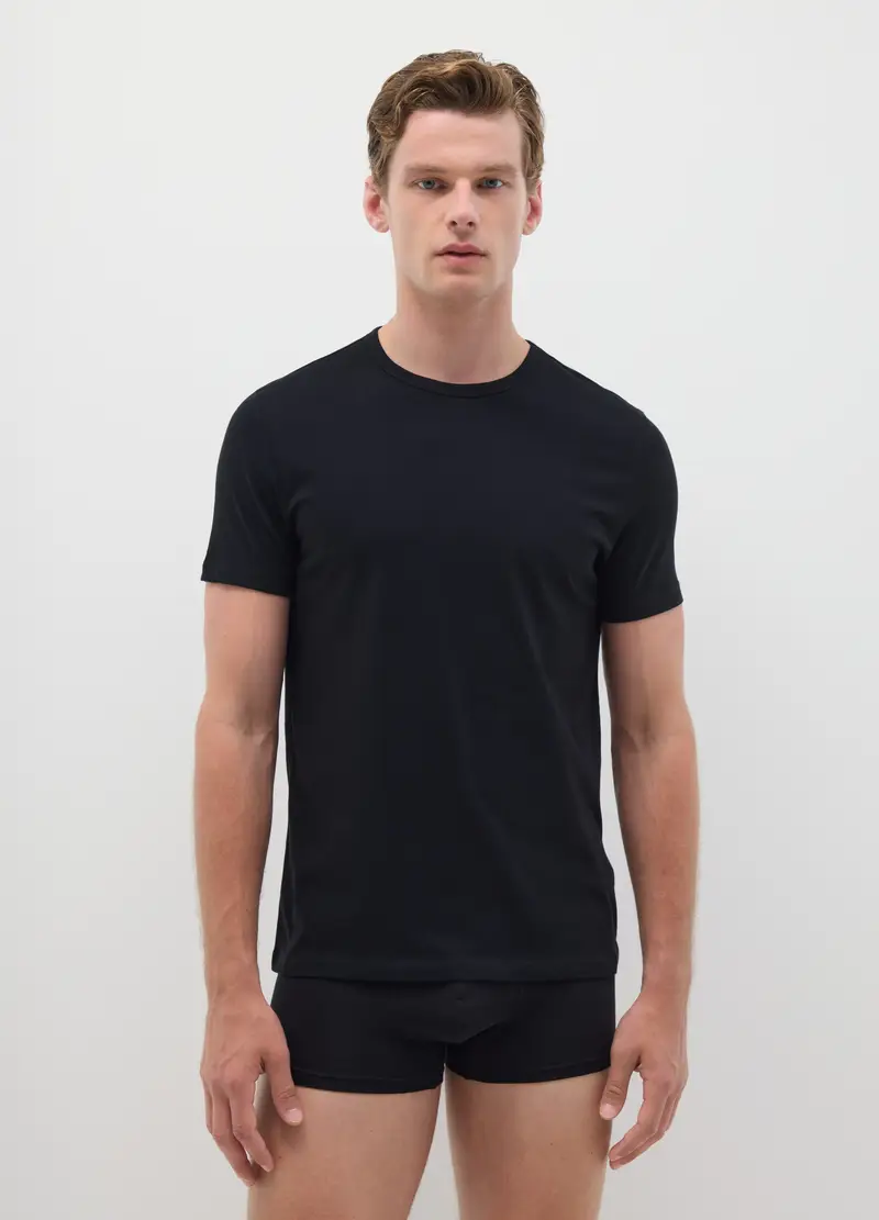 Bipack Di T-shirt Da Uomo In Puro Cotone Nere Regular Fit, Nero