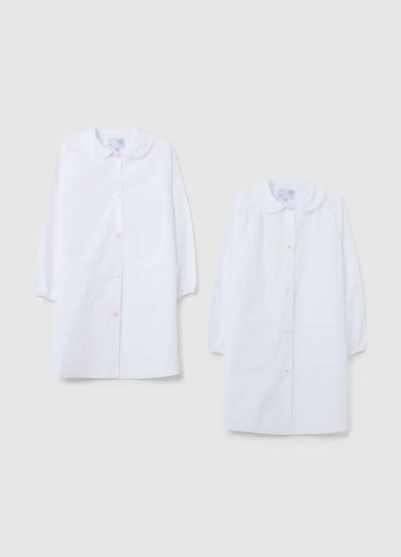 Bipack Grembiuli Scolastici Da Bambina Con Bottoni, Bianco