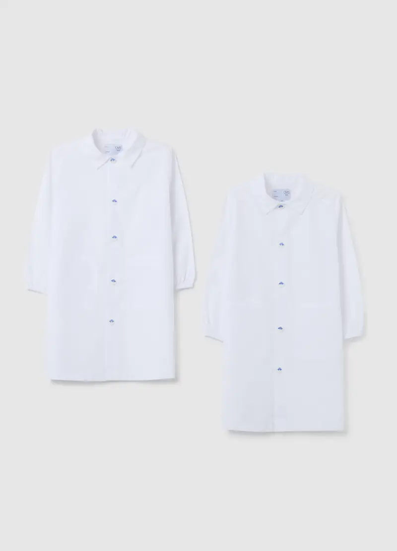 OVS, Bipack Grembiuli Scolastici Da Bambino In Misto Cotone Bianco Con Bottoni, Bianco, Taglia: 2-3