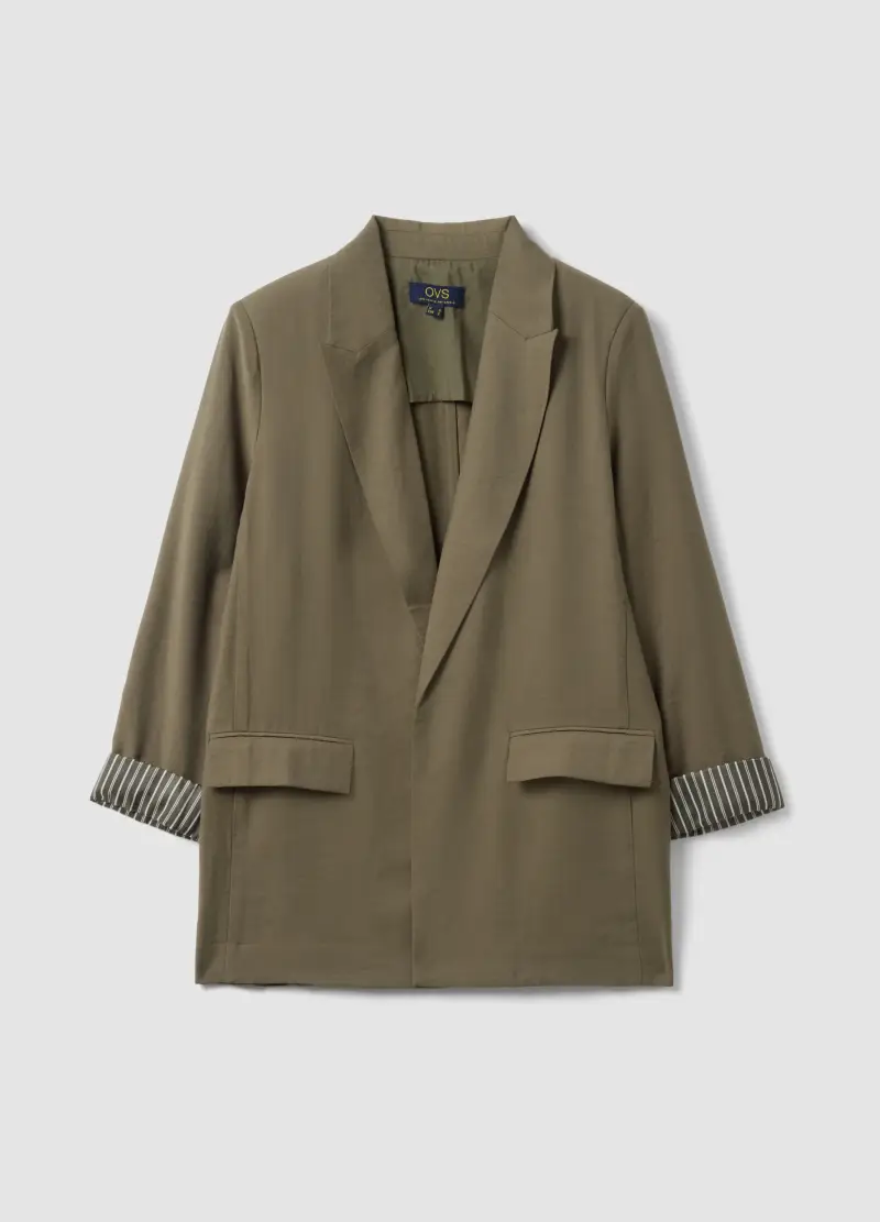 Blazer In Misto Viscosa Verde Regular Fit Con Polsini A Righe, Donna, Verde