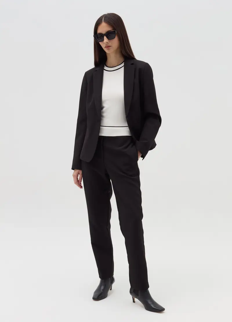 Blazer Monopetto Tinta Unita, Donna, Nero