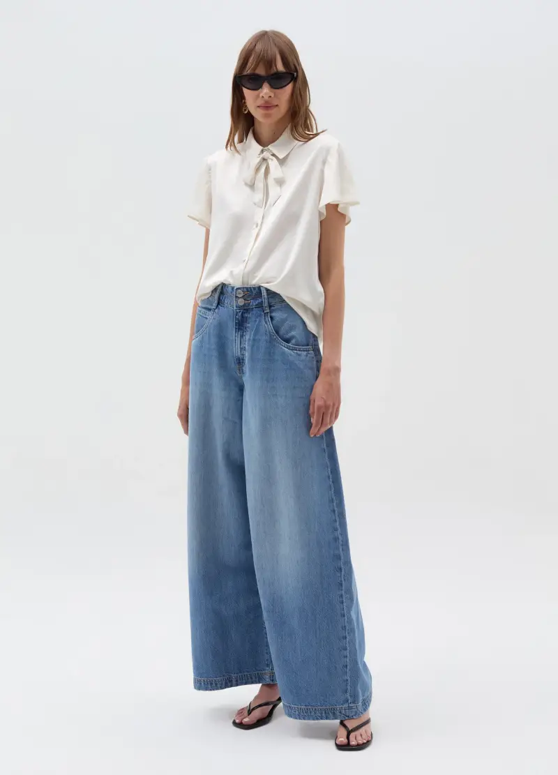 Blusa Con Foulard E Bottoni Gioiello, Donna, Bianco miniatura 2