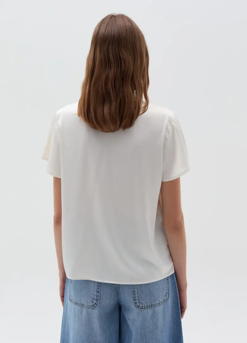 Blusa Con Foulard E Bottoni Gioiello, Donna, Bianco miniatura 3